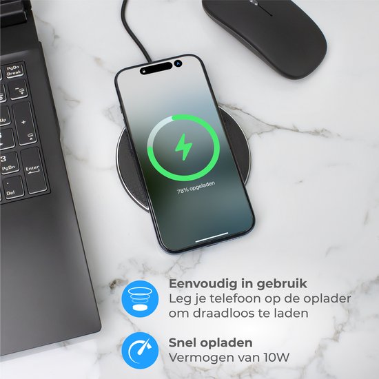 Nuvance Wireless Charger 10W - Inklusive Kabel - Wireless Charger - Schnellladegerät - Geeignet für alle drahtlos aufladbaren Smartphones