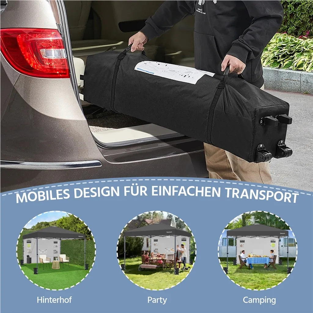 Yaheetech Partyzelt – 3 x 3 m – mit Seitenwand – höhenverstellbar von 171 bis 266 cm – wasserdicht – dunkelgrau