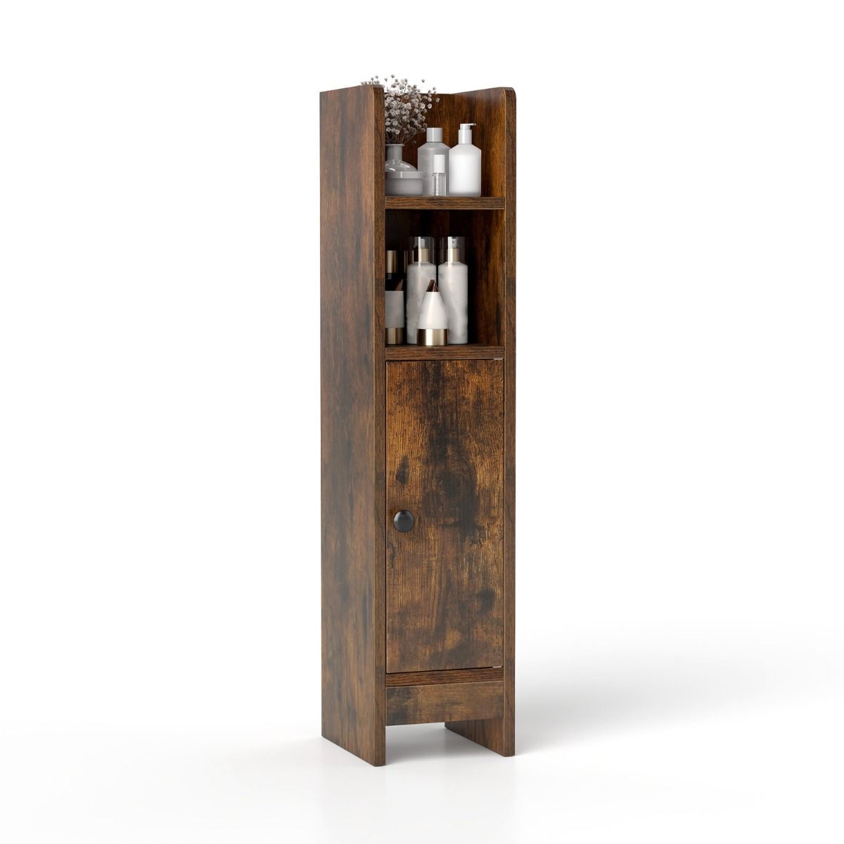 Coast Badezimmerschrank – schmale Ausführung – 2 offene Einlegeböden und ein verstellbarer Einlegeboden – rustikales Braun 20 x 18 x 80 cm