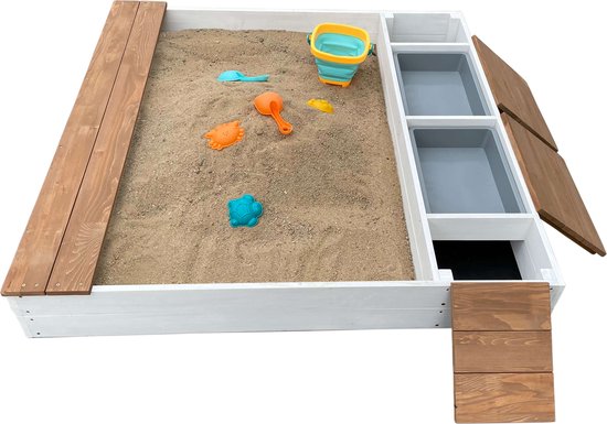 AXI Evy Sandkasten mit Wasserbecken und Stauraum, weiß/braun – inklusive Zubehörset