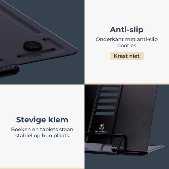 Castagnola Verstellbarer Buchhalter - Buchständer mit 6 Ständern - Buchhalter Metall - Rutschfester Tablet-Halter - Kochbücher und Lesebücher