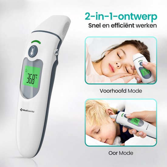 MostEssential 2-in-1 Digitales Fieberthermometer - Ohrthermometer - Stirn- und Körperthermometer - Fieberthermometer für Erwachsene, Kinder und Babys - berührungslos - IR30