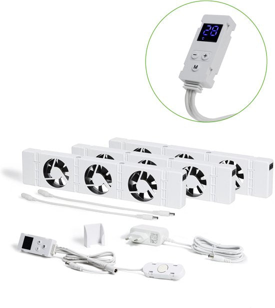 SpeedComfort Heizkörperlüfter mit Regelsensor - Trio-Set (3x) - Schnelleres Heizen - Bis zu 22% Energieeinsparung - Geeignet für Wärmepumpen - Mehrere Geschwindigkeiten - Einfach zu installieren - Flüsterleise - Niederländisches Produkt - Weiß