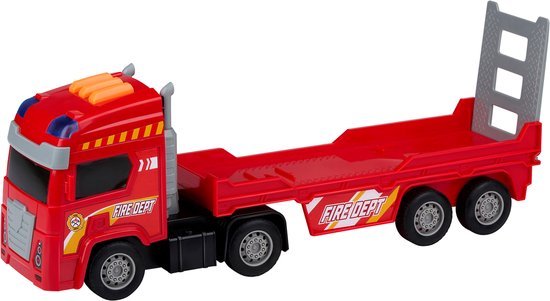 Eddy Toys Feuerwehrwagen-Set, 3-teilig – Feuerwehrwagen-Set mit Anhänger, Hubschrauber und Feuerwehrauto – Spielzeugauto, Hubschrauber und Feuerwehrauto mit Licht und Sound – Feuerwehr – Rot