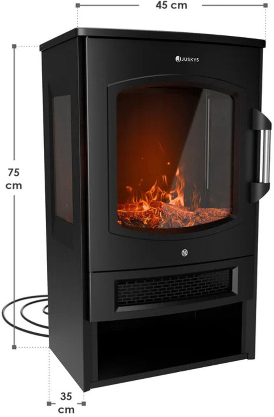 Elektrokamin / Atmosphärischer Kamin - 1800W - Inkl. Flammeneffekt, Wärmefunktion und App-Steuerung - Schwarz, Kaminofen Freistehend