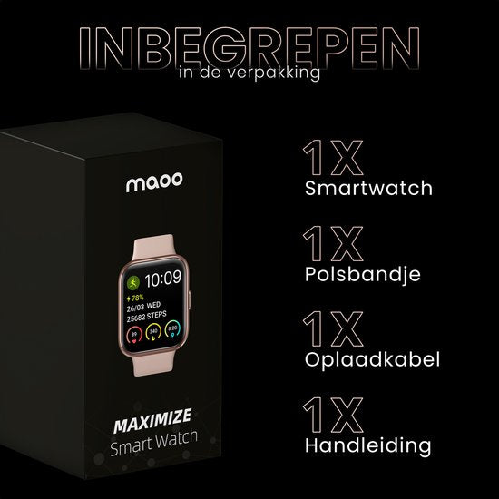 MAOO Maximize Smartwatch - Damen - Volle Klingelfunktion - Herzfrequenzmesser - Schrittzähler - Multisport - Für Android und iOS - Pink