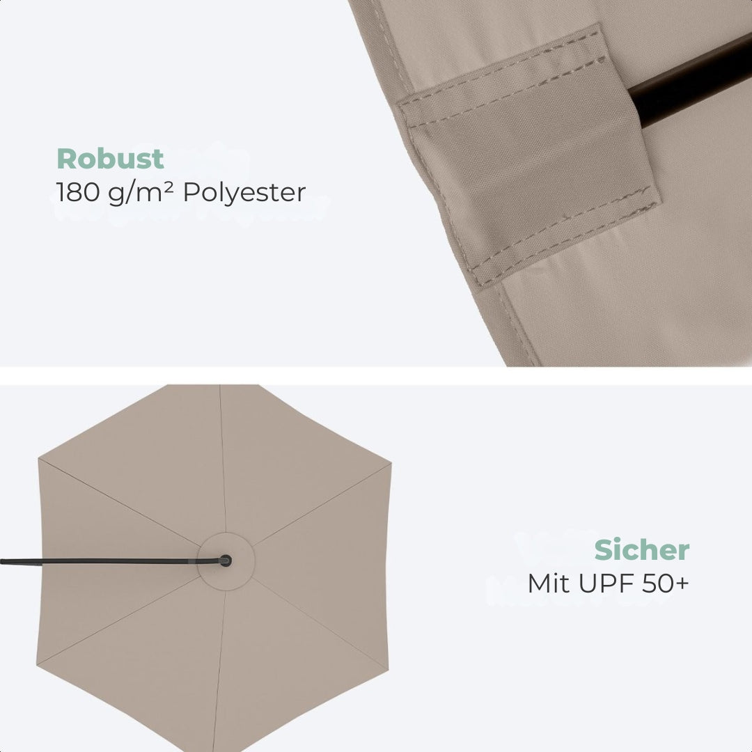 LifeGoods - Schwebender Sonnenschirm - bis zu 8 Personen - 300cm - Wasserdicht - mit Abdeckung und Kreuzfuß - Garten oder Strand - Creme