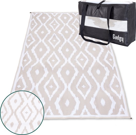 Gadgy Outdoor Teppich XXL - Outdoor Teppich 300x200 cm - Gartenteppich Doppelseitig - Picknickdecke Beige Weiß - Outdoorteppich