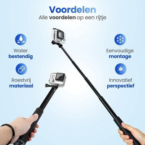 GarpexÂ¬Ã† Universal Selfie Stick XL - Ausziehbar bis zu 95cm - Geeignet für verschiedene Action-Kameras - Universal - Wasserdicht - Schwarz