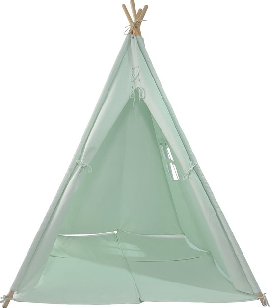Sunny Alba Tipi-Zelt Pastellgrün – Wigwam-Spielzelt mit Fenstern – 120 x 120 x 160 cm – mit Kissenbezug