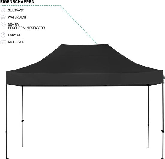 VONROC Partyzelt – 3 x 4,5 m – Premium-Easy-Up-Partyzelt – Modulares Design – Zusammenklappbar – Wasserdicht – Stahlrahmen – UV-Schutz 50+ – Inkl. Aufbewahrungstasche – Schwarz