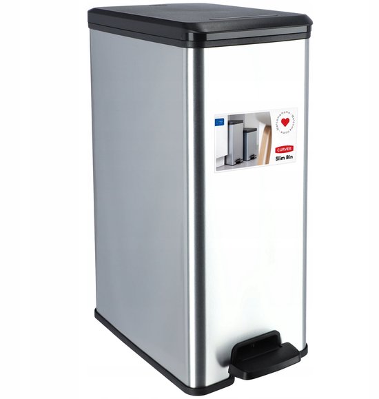 Curver Decobin Slim Mülleimer – 40 Liter – Metallic