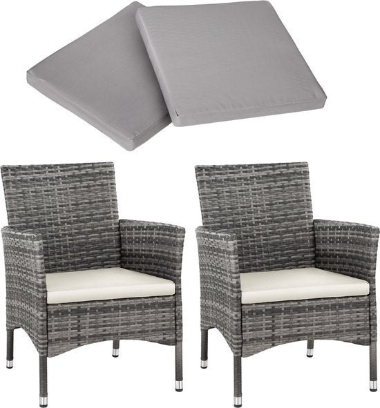tectake - 2er Set Gartenstühle - Korbgeflecht - 4 Kissenbezüge - 59x57x85cm - Grau