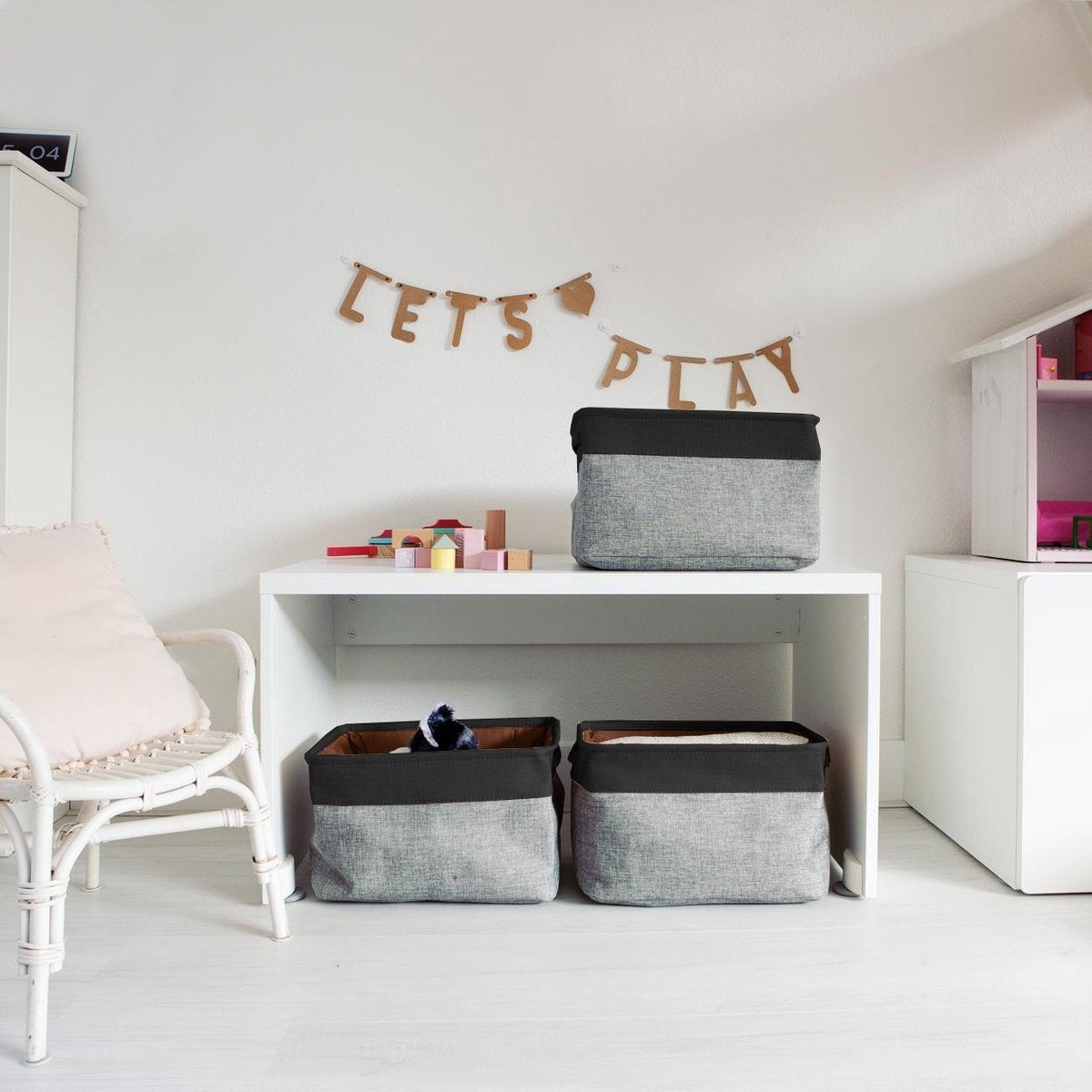 LifeGoods Aufbewahrungskorb - 3 Stück - Kleiderschrank-Organisator - 20 L - Textil - Grau