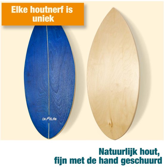DH FitLife Wooden Balance Board mit Wippe - Balance Board für Kinder & Erwachsene - Indoor Fitness & Core Training, Blau