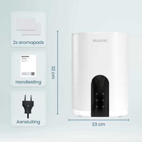 Auronic Luftbefeuchter - 4 Liter - 40m2 - Geeignet für Wohnzimmer, Büro, Schlafzimmer, Babyzimmer und mehr - Mit Aromatherapie - BPA-frei - Weiß