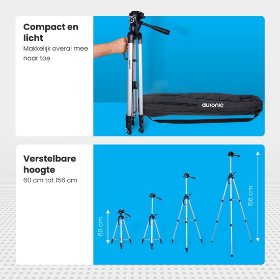 Auronic Stativ - Kamera - Telefon - Iphone - Stativ mit Smartphone-Halterung - Silber Grau