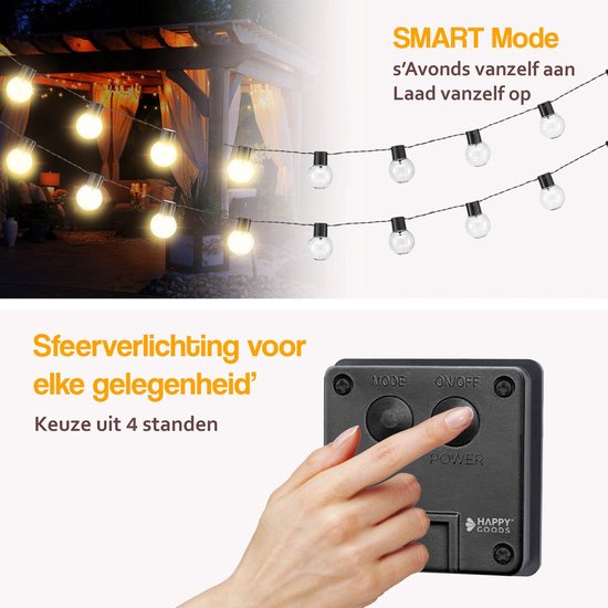 Happy Goods Solar Garden Lights - 20 LED Lichterkette für den Außenbereich - 3 m beleuchtet + 2 m Kabel - Außenbeleuchtung Lichterkette - Lichterketten
