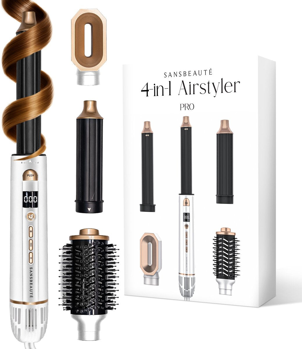 Sansbeauté 4-in-1 Airstyler - Multistyler - Föhnbürste - Lockenbürste - Stylingbürste - 1400W - Ionen-Technologie - Weiß/Gold