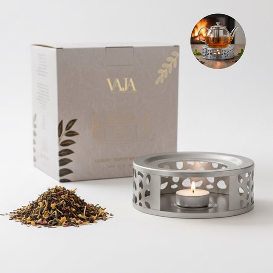 Vaja® Heizgerät mit Wachslicht für Teekanne - Heizgerät mit Kerze - Teelichthalter - Teewärmer - Teezubereiter - Heizgerät - Silber