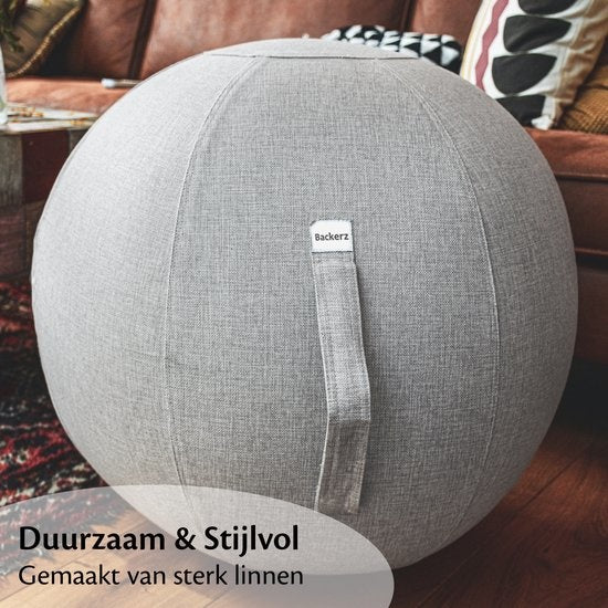 Bckz Sitzball Büro und Zuhause 75 CM - Luxus-Yogaball - Sitzball mit Hülle - Ergonomischer Bürostuhlball - Leinen Hellgrau