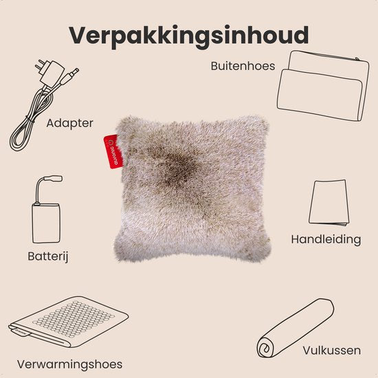 Auronic Wärmekissen - Teddy - 45x45 - Kabellos - Wiederaufladbar - Elektrisches Kissen - Infrarot - Taupe