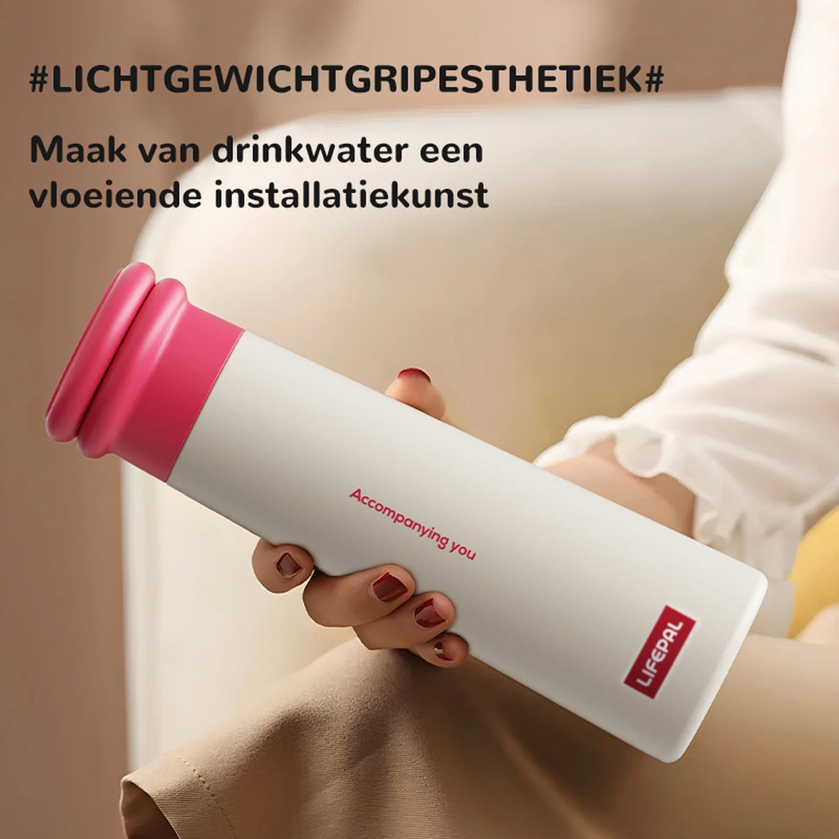 LIFEPAL BF25B571 Trinkflasche mit magnetischer Handyhalterung – 550 ml – weiß