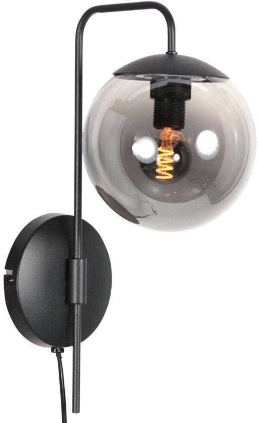 Wandleuchte Bollique 4609ZW – schwarze Wandleuchte aus Metall mit Rauchglas, E14-Fassung, trendiger Stil – Steinhauer