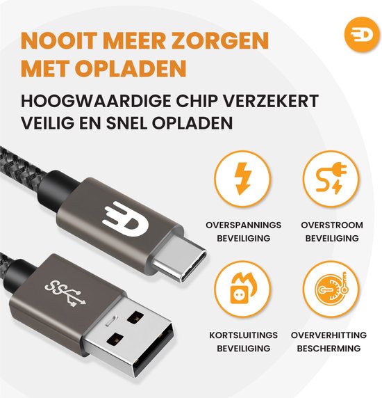 Drivv. USB zu USB C Kabel - Schnellladegerät - USB C Daten- und Ladekabel - 2 Meter - Geeignet für Samsung, iPhone 15 & mehr - Modernes Grau