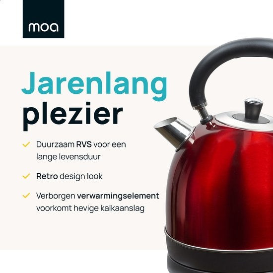 MOA Retro-Wasserkocher Rot 1,8 Liter - Elektrisch - Edelstahl - EK3TR