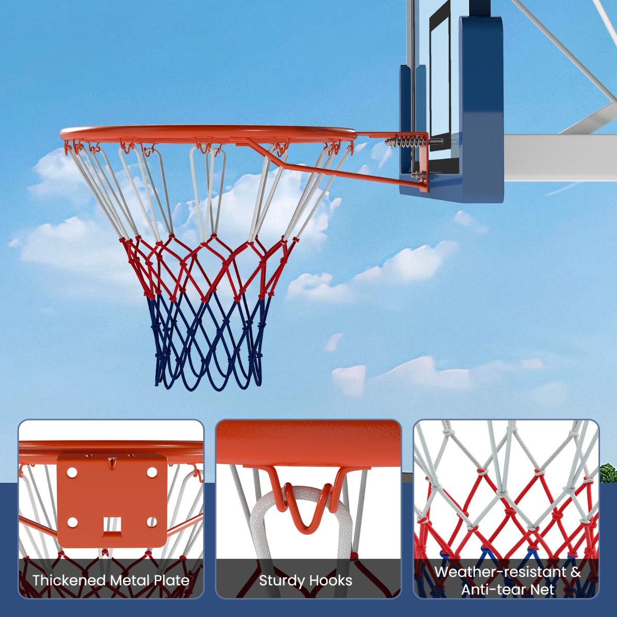 Coast Basketballkorb Ø 45 cm, orange – wetterfestes Netz – für Wand, Tür und Basketballmast