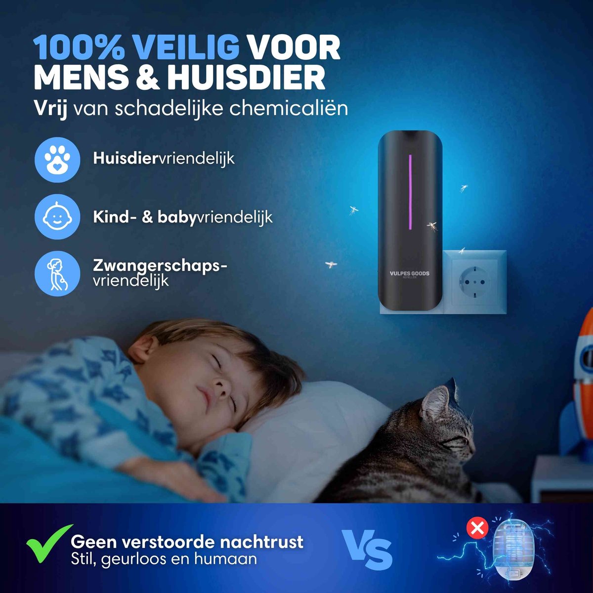 Vulpes Goods® Repellent Mückenlampe 9x9x25cm - Grau - UV-LED Fliegenlampe mit Klebestreifen - Geräuschlos, geruchlos & giftfrei - Inklusive 10 nachfüllbaren Klebeblättern - Für den Innenbereich