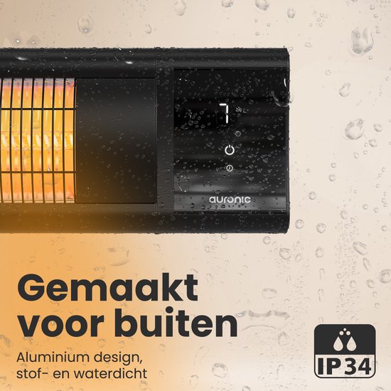 Auronic Terrassenstrahler - XL - Infrarotheizung - Elektrisch - 25m2 - 3000W - Fernbedienung - 9 Stufen - Schwarz