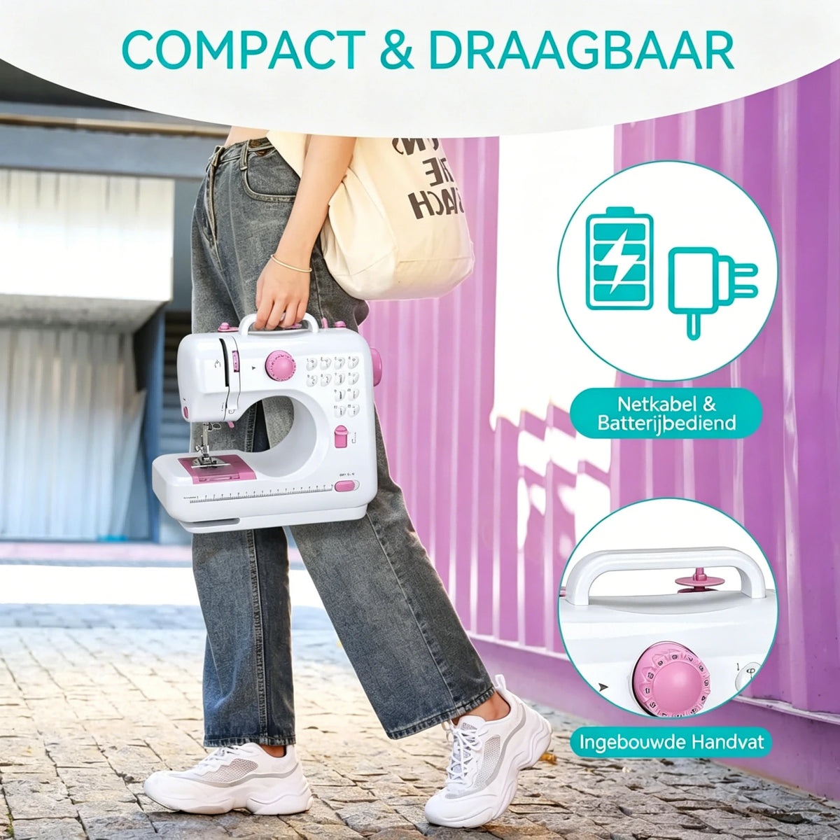 IAGREEA Mini tragbare elektrische Nähmaschine – 12 Stiche – doppelte Stromversorgung mit LED-Beleuchtung