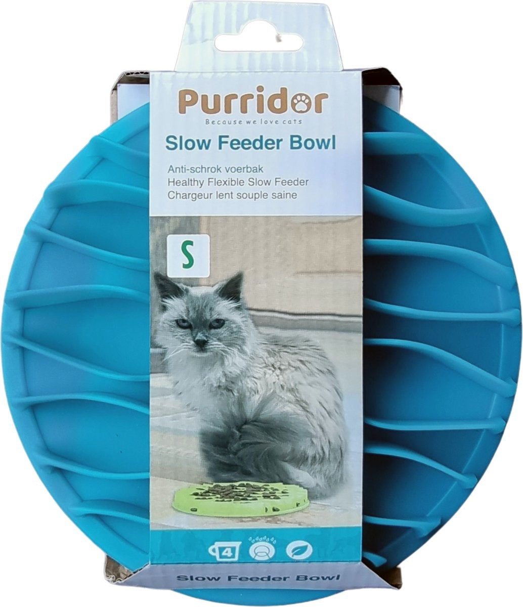 Purridor - Slow Feeder Napf - für Katze und Hund - Fütterungspuzzle - BPA & PVC frei - Spülmaschinenfest - 19cm Durchmesser - blau