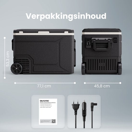 Auronic Electric Cool Box - Kompressor - 80L - 12V und 240 Volt - Camping Kühlschrank - Frigobox Auto - Mit Rädern und Griff - Schwarz