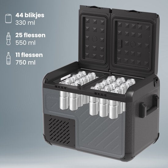 Auronic Electric Cool Box - Kompressor - Zwei Zonen - 12V 230 Volt - Auto - Gefrieren und Kühlen - 35L - Frigobox - Schwarz/Grau