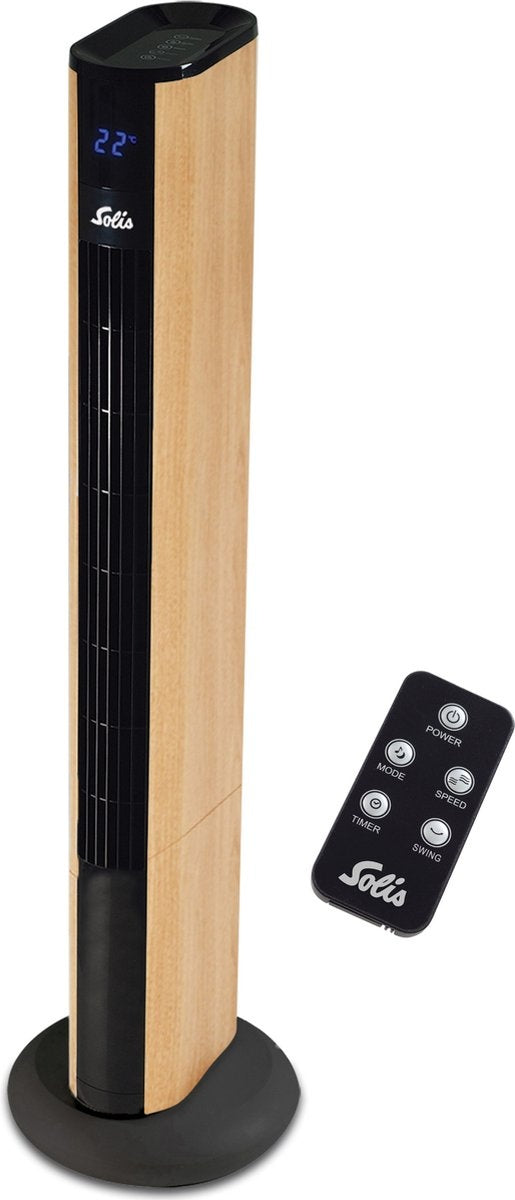 Solis Easy Breezy 757 Turmventilator - Ferngesteuerter Standventilator - Timerfunktion - 44,8 dB - 91 cm hoch - Holzoptik
