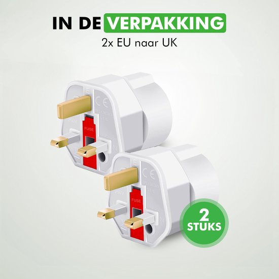 Travelhawk Reisestecker England - Reisestecker UK - Typ G - Ideal für Reisen in England, Schottland, Malta, Singapur, Hongkong und Malaysia - 2 Stück - Weiß