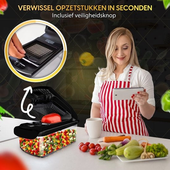 Toivo Kitchen Gemüsehobel - Multifunktional - Schwarz - 11 in 1 Küchenmandoline - Manuell - Küchenhobel - Zwiebelhobel - Spiralschneider - Chipsschneider - Reibe