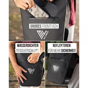 MIVELO Fahrradtasche - 100% wasserdicht - Mit Laptopfach - 25L - 43 x 33 x 5 cm - Carbon