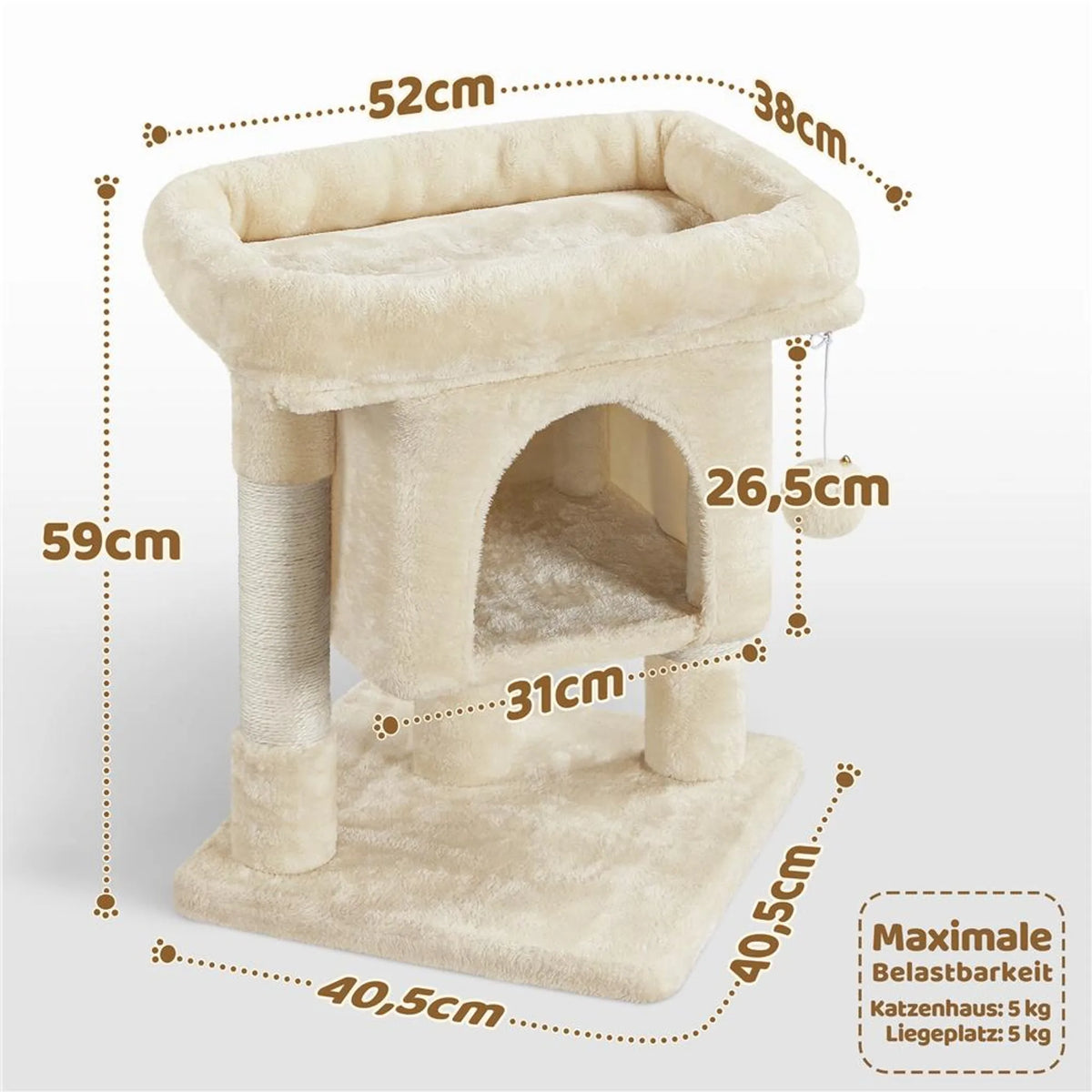 Yaheetech Kratzbaum – Beige – 40,5 x 40,5 x 59 cm – Katzenhöhle, Sisalstangen und Spielball