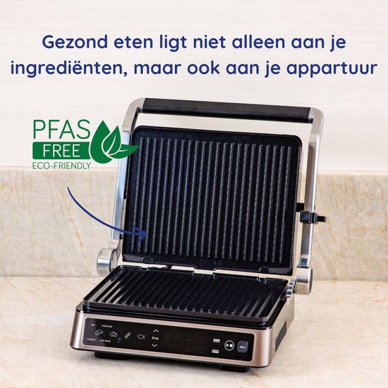 Safecourt Kitchen Kontaktgrill - Panini-Grill und Toasti-Eisen - Abnehmbar - PFAS-freie Platten - Spülmaschinenfest - Groß - Schnelle Hitze (2200W)