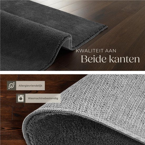 tectake® Kurzflorteppich - 60 x 110 cm - Anthrazit - Teppich für Wohnzimmer, Schlafzimmer, Esszimmer - Pflegeleicht und waschbar - Rutschfeste Unterlage - Allergikerfreundlich - Verschiedene Größen und Farben