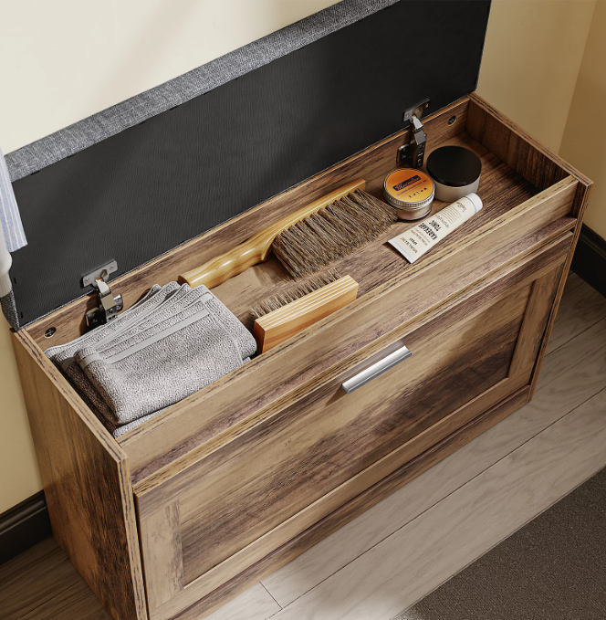 SoBuy Schuhbank 75 x 24 x 53 cm – Braun – Mit 2 ausziehbaren Ablagebrettern und Sitzfläche