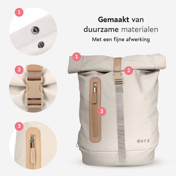 ONYX Rolltop Rucksack 25 bis 40L - Mit Laptopfach - Verstellbarer Rucksack - Reisetasche - Wasserdicht und strapazierfähig - Sand
