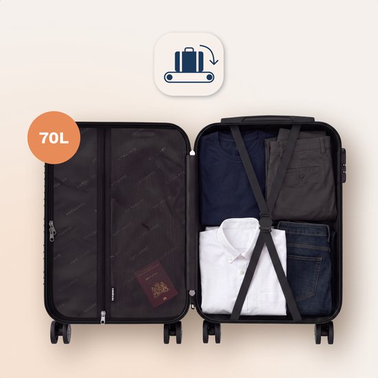 TRVLMORE Reisekoffer, mittelgroß – 65 x 44 x 25 cm – 70 l – Zahlenschloss – 4 um 360° drehbare Rollen – Dunkelblau