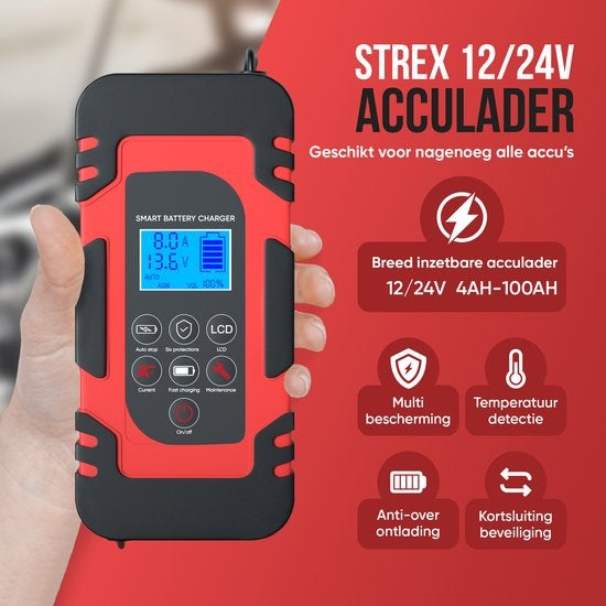 Strex Batterieladegerät 12/24V - 4/6/8A, Erhaltungsladegerät & Reparaturmodus - für Auto, Motorrad, Roller, Boot & Wohnmobil