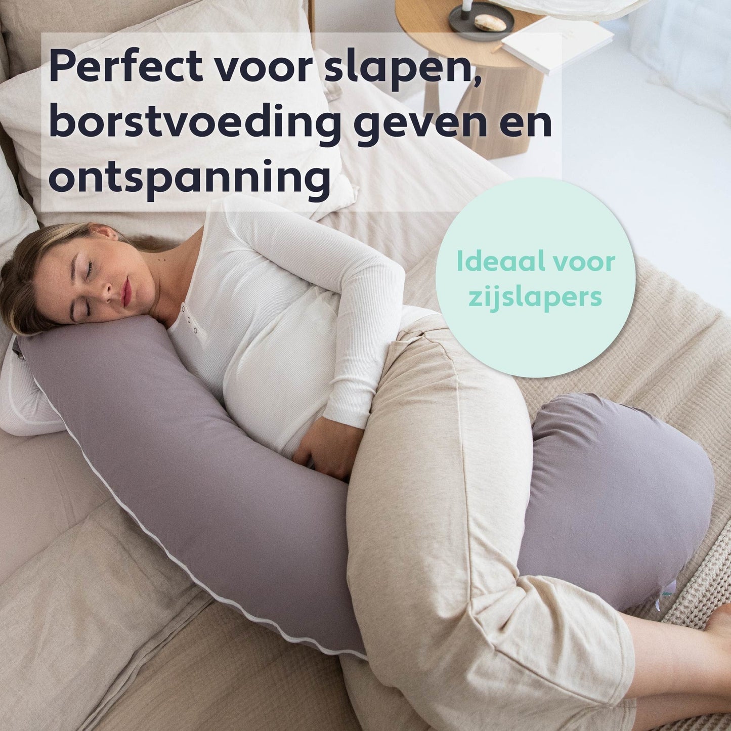 Litollo® - Schwangerschaftskissen (J-förmig) - Umstandskissen - Stillkissen - Körperkissen - 145cm - Abnehmbarer Bezug - Grau