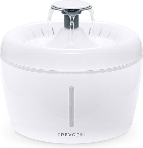 TrevoPet® Trinkbrunnen Katze - Wasserbrunnen Katze - Katzenbrunnen - Flüsterleise - Trinkbrunnen - Katzentränke - 2,5 Liter - einschließlich Filter - Weiß